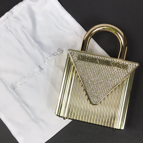 Michael Kors Gold Oversize Lock Clutch Purse - Picture 4 of 8